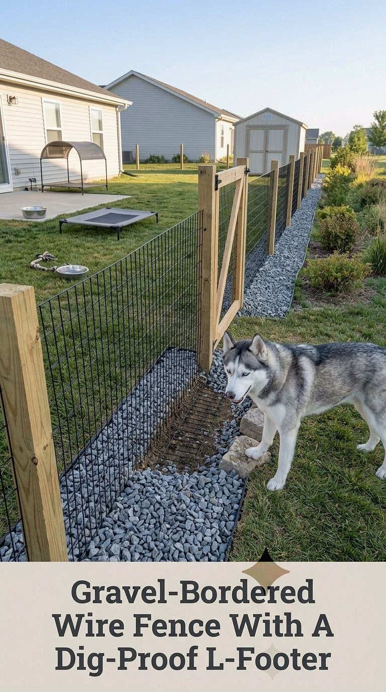Gravel-Bordered Wire Fence With A Dig-Proof L-Footer