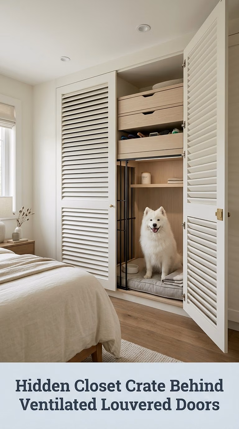 Hidden Closet Crate Behind Ventilated Louvered Doors