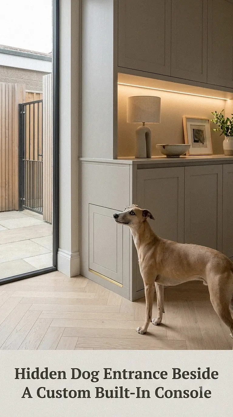 Hidden Dog Entrance Beside A Custom Built-In Console