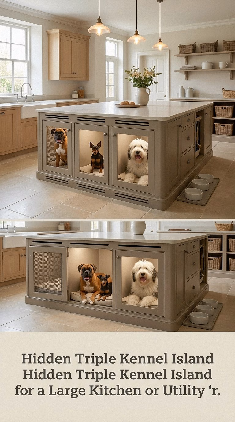 Hidden Triple Kennel Island for a Large Kitchen or Utility Room