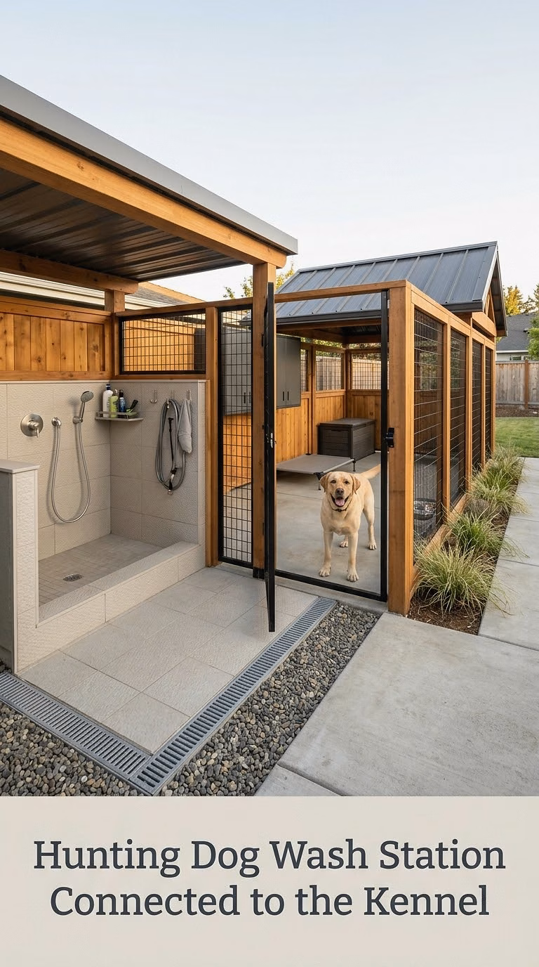 Hunting Dog Wash Station Connected to the Kennel