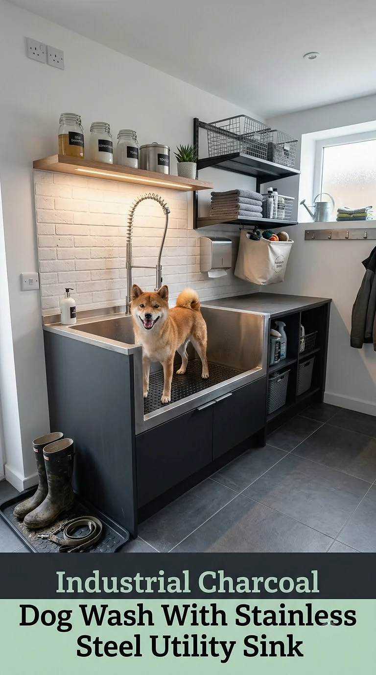 Industrial Charcoal Dog Wash With Stainless Steel Utility Sink