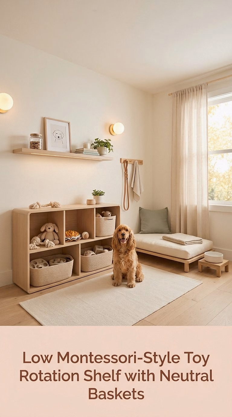 Low Montessori-Style Toy Rotation Shelf with Neutral Baskets