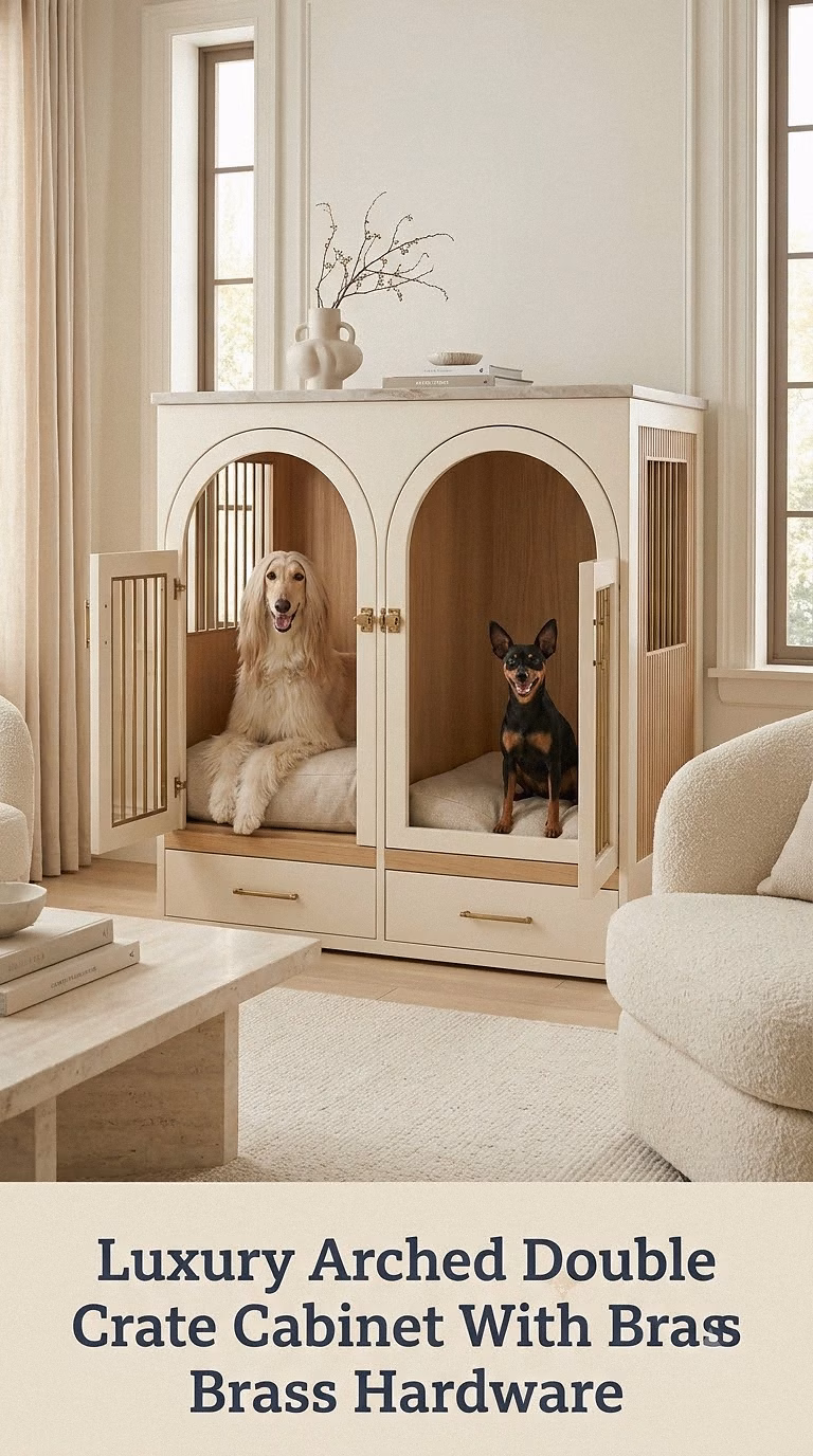 Luxury Arched Double Crate Cabinet With Brass Hardware