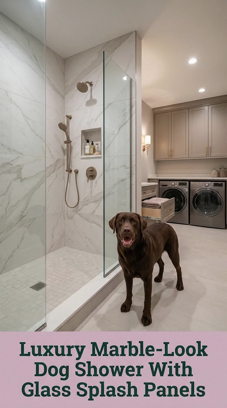 Luxury Marble-Look Dog Shower With Glass Splash Panels