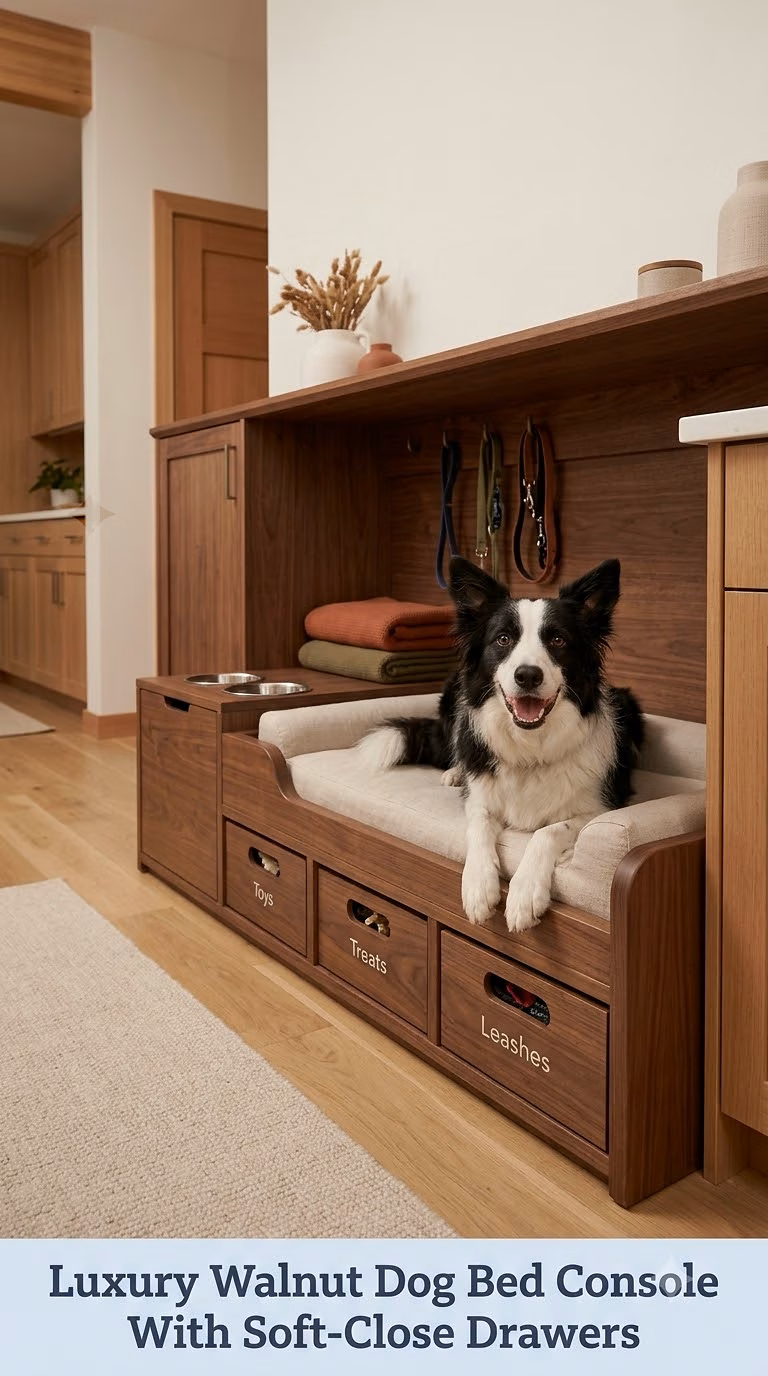 Luxury Walnut Dog Bed Console With Soft-Close Drawers