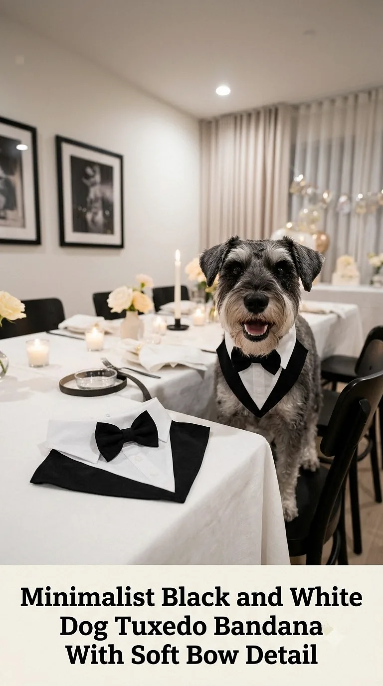 Minimalist Black and White Dog Tuxedo Bandana With Soft Bow Detail