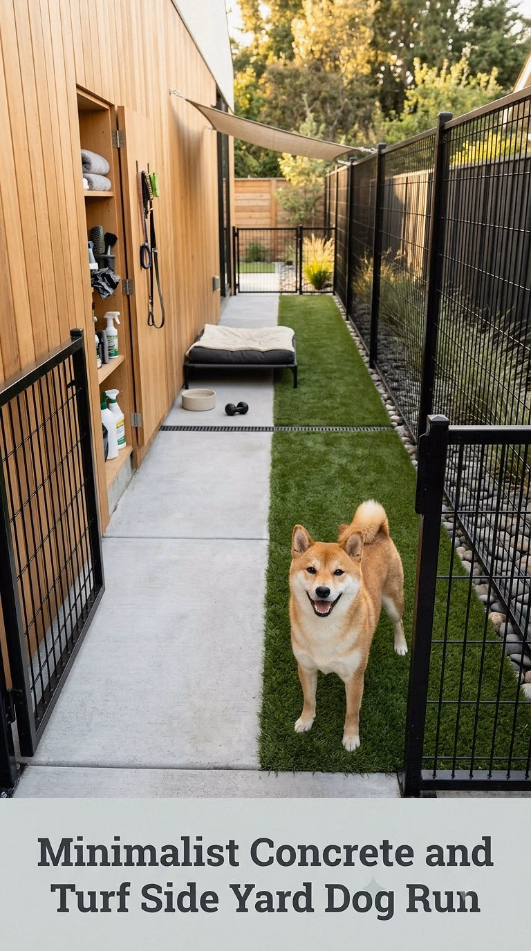 Minimalist Concrete and Turf Side Yard Dog Run