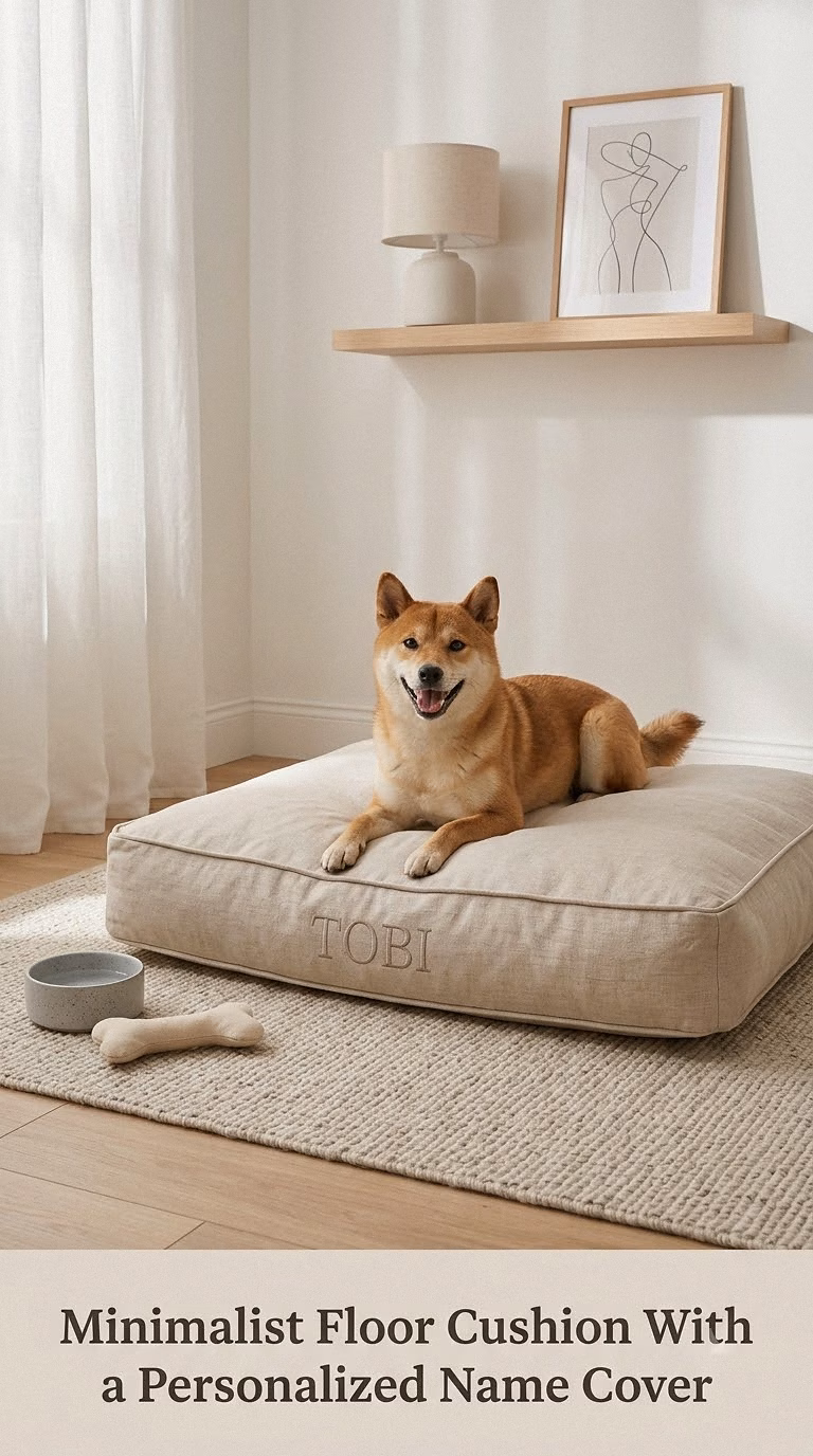 Minimalist Floor Cushion With a Personalized Name Cover