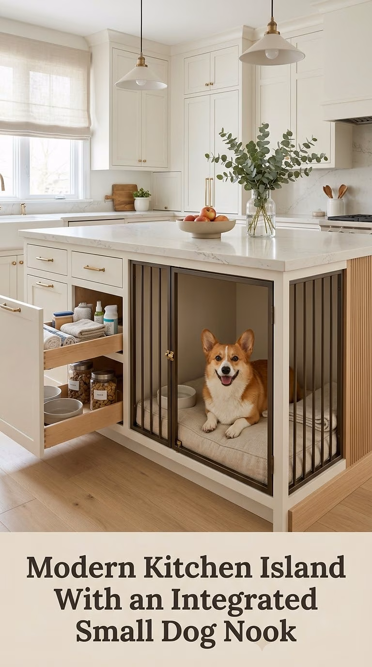 Modern Kitchen Island With an Integrated Small Dog Nook