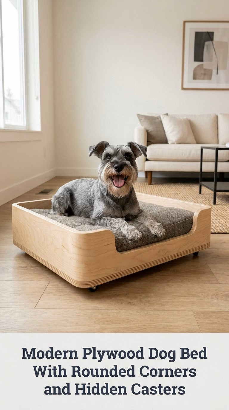Modern Plywood Dog Bed With Rounded Corners and Hidden Casters