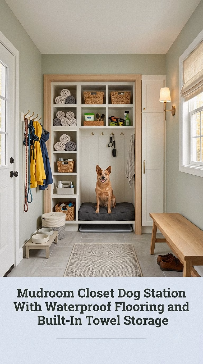 15. Mudroom Closet Dog Station With Waterproof Flooring and Built-In Towel Storage