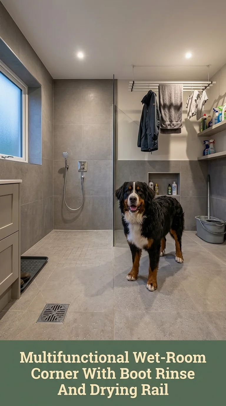 Multifunctional Wet-Room Corner With Boot Rinse And Drying Rail