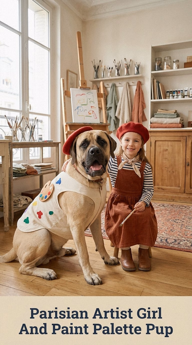 Parisian Artist Girl And Paint Palette Pup