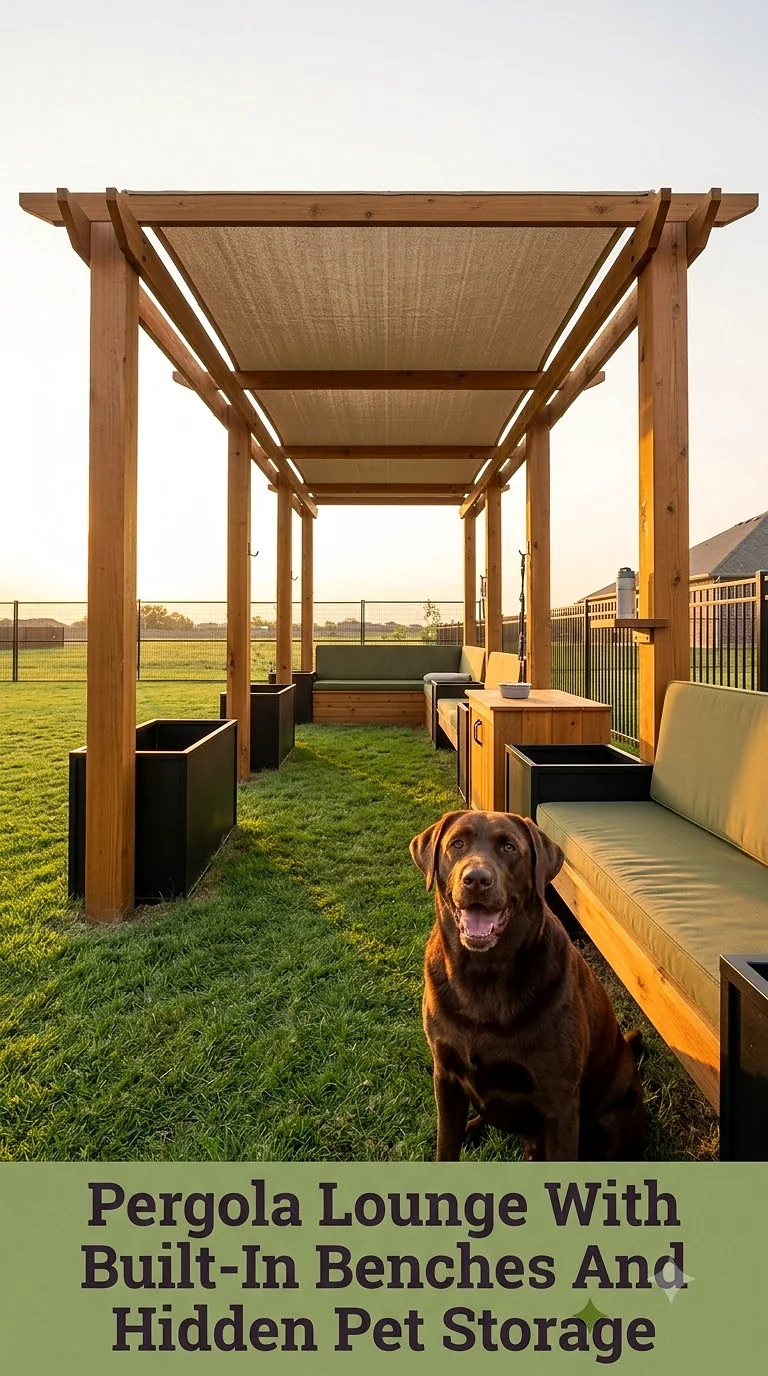 Pergola Lounge With Built-In Benches And Hidden Pet Storage