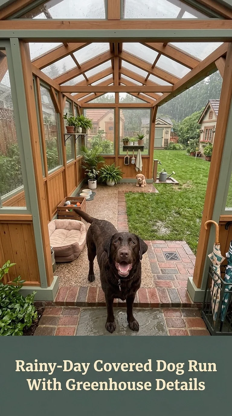 Rainy-Day Covered Dog Run With Greenhouse Details