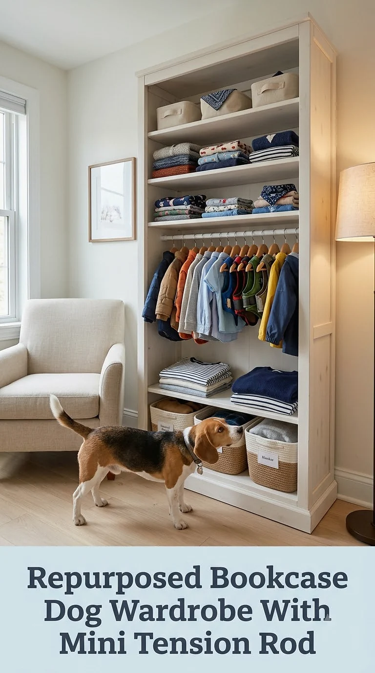Repurposed Bookcase Dog Wardrobe With Mini Tension Rod