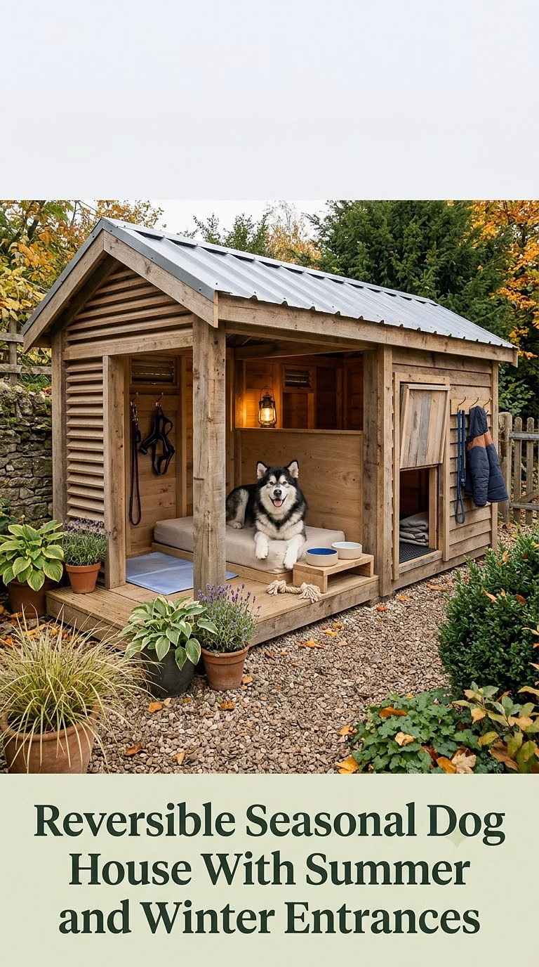 15. Reversible Seasonal Dog House With Summer and Winter Entrances