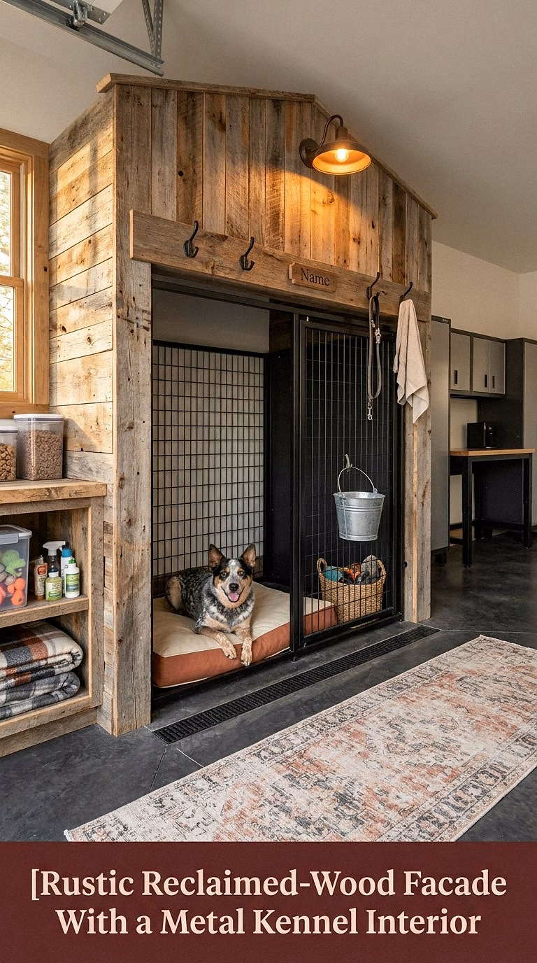 Rustic Reclaimed-Wood Facade With a Metal Kennel Interior
