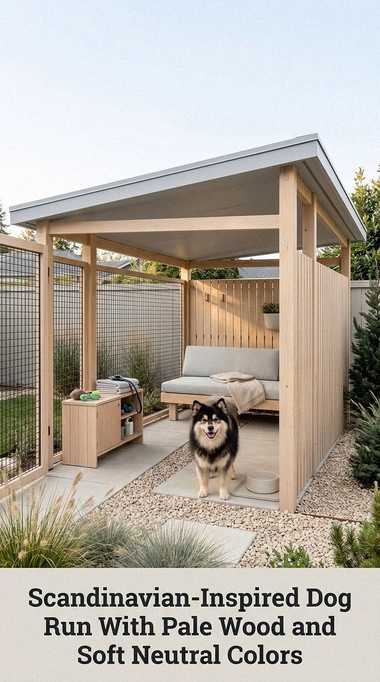 Scandinavian-Inspired Dog Run With Pale Wood and Soft Neutral Colors