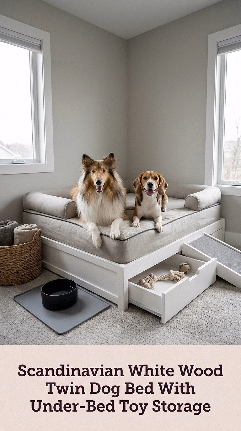 Scandinavian White Wood Twin Dog Bed With Under-Bed Toy Storage