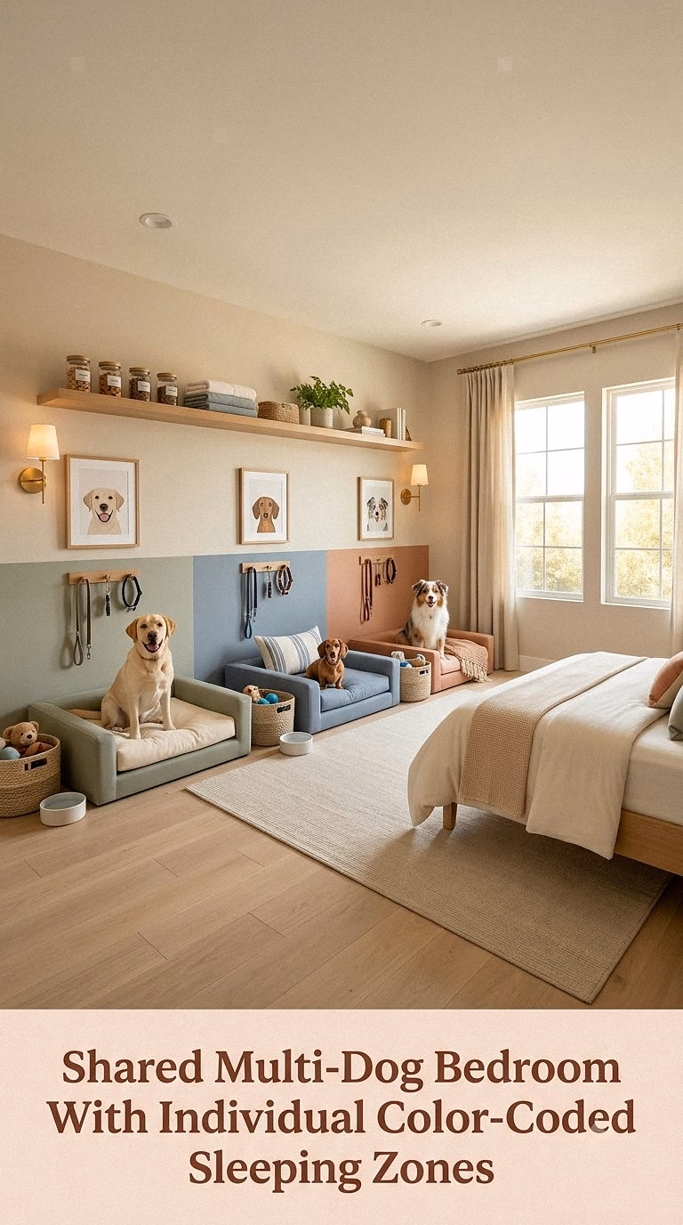 15. Shared Multi-Dog Bedroom With Individual Color-Coded Sleeping Zones