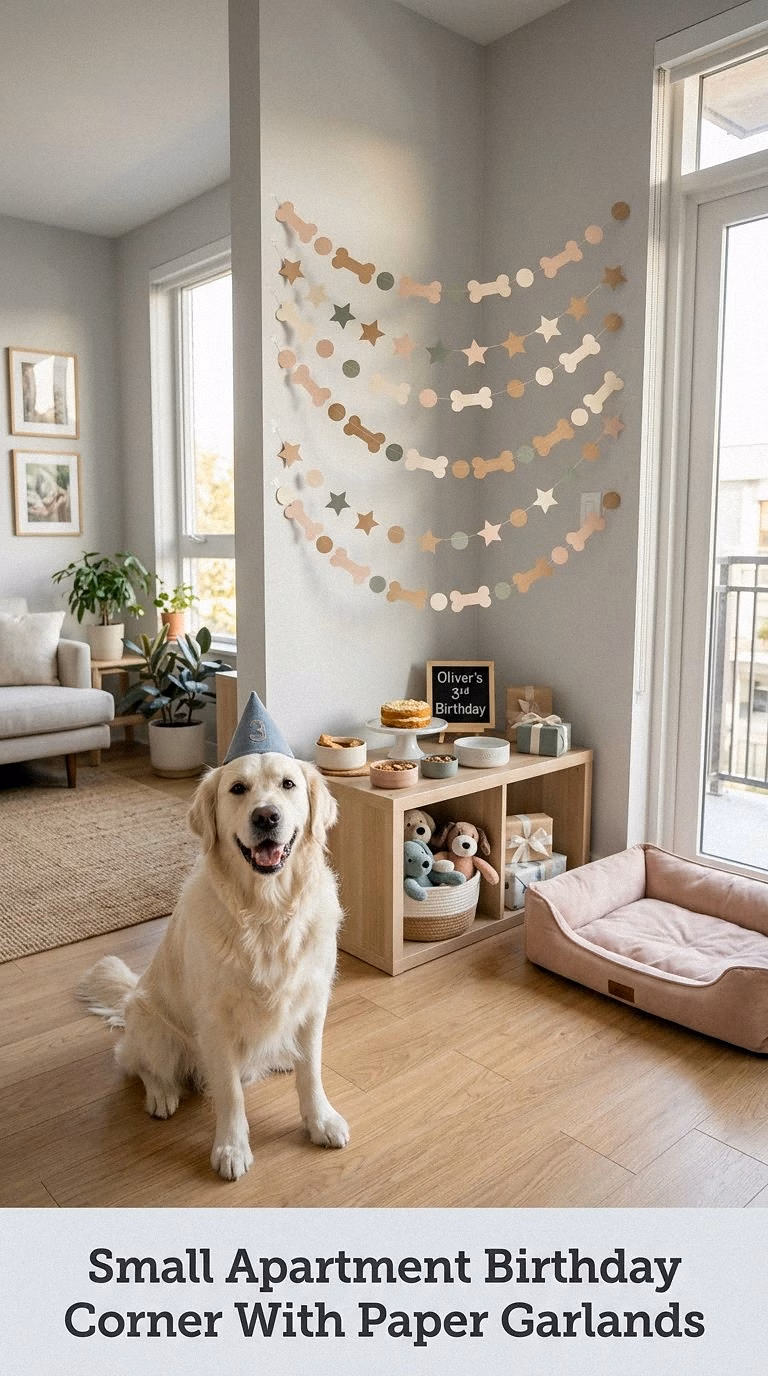 Small Apartment Birthday Corner With Paper Garlands