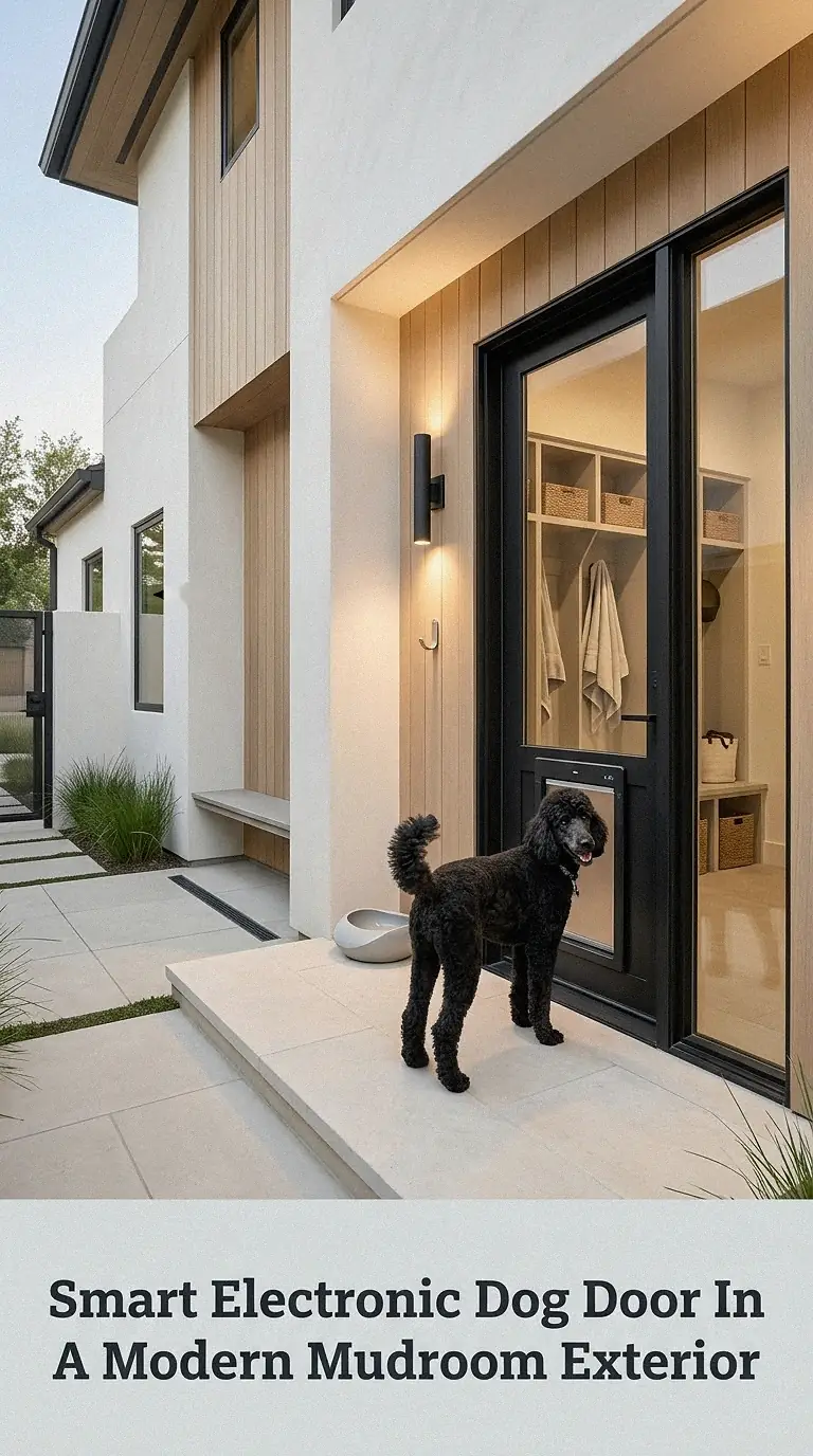 Smart Electronic Dog Door In A Modern Mudroom Exterior