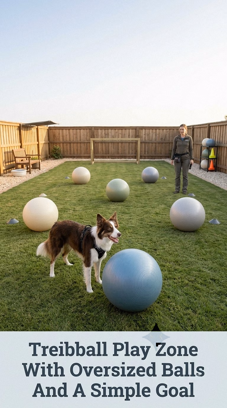 Treibball Play Zone With Oversized Balls And A Simple Goal