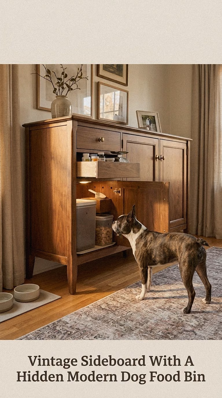 Vintage Sideboard With A Hidden Modern Dog Food Bin