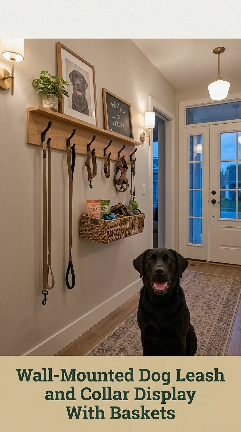 Wall-Mounted Dog Leash and Collar Display With Baskets