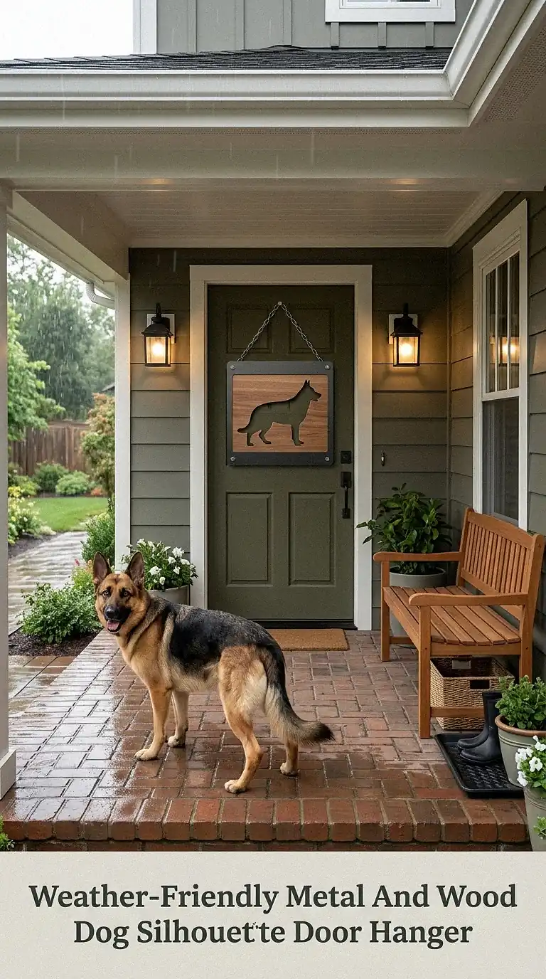 Weather-Friendly Metal And Wood Dog Silhouette Door Hanger