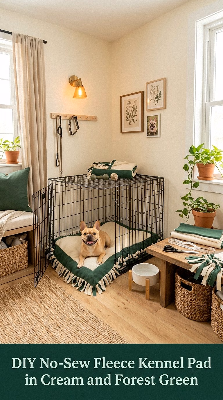 16. DIY No-Sew Fleece Kennel Pad in Cream and Forest Green