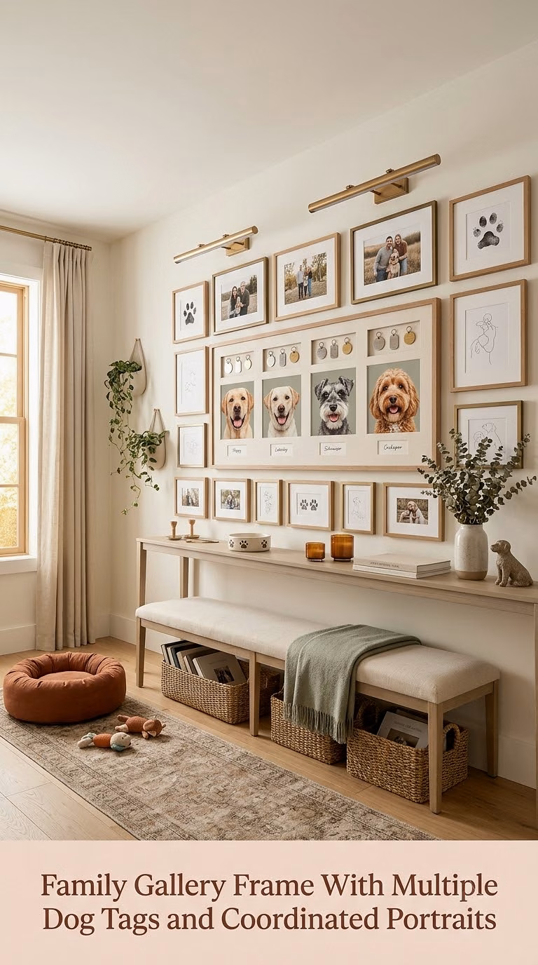16. Family Gallery Frame With Multiple Dog Tags and Coordinated Portraits