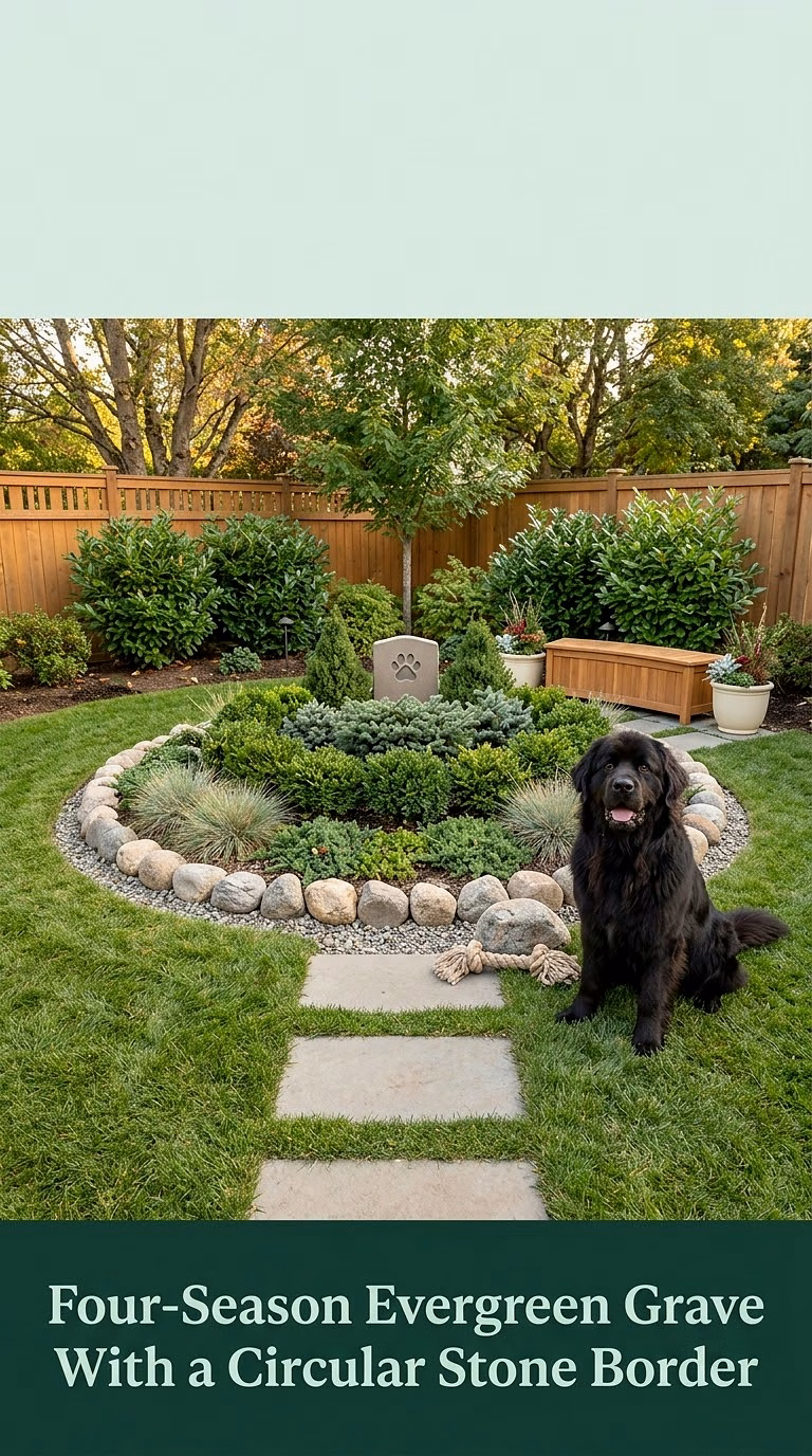 16. Four-Season Evergreen Grave With a Circular Stone Border