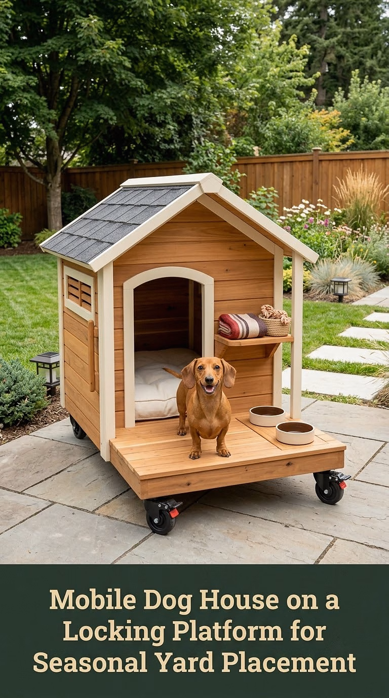 16. Mobile Dog House on a Locking Platform for Seasonal Yard Placement