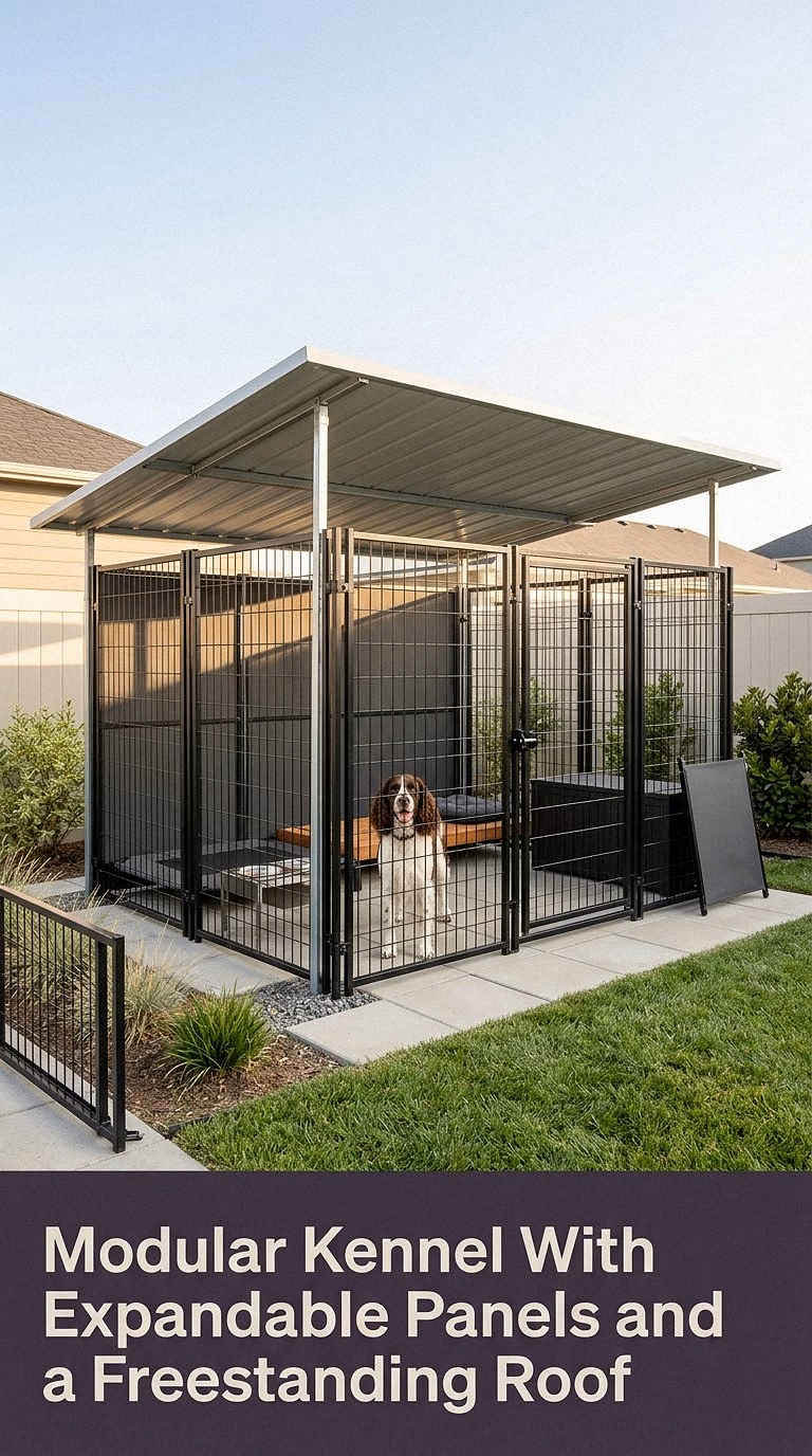 16. Modular Kennel With Expandable Panels and a Freestanding Roof