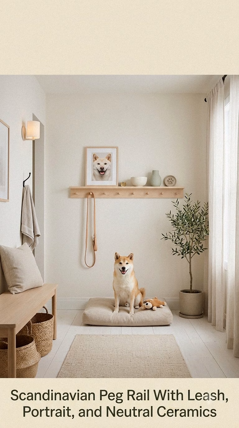 16. Scandinavian Peg Rail With Leash, Portrait, and Neutral Ceramics