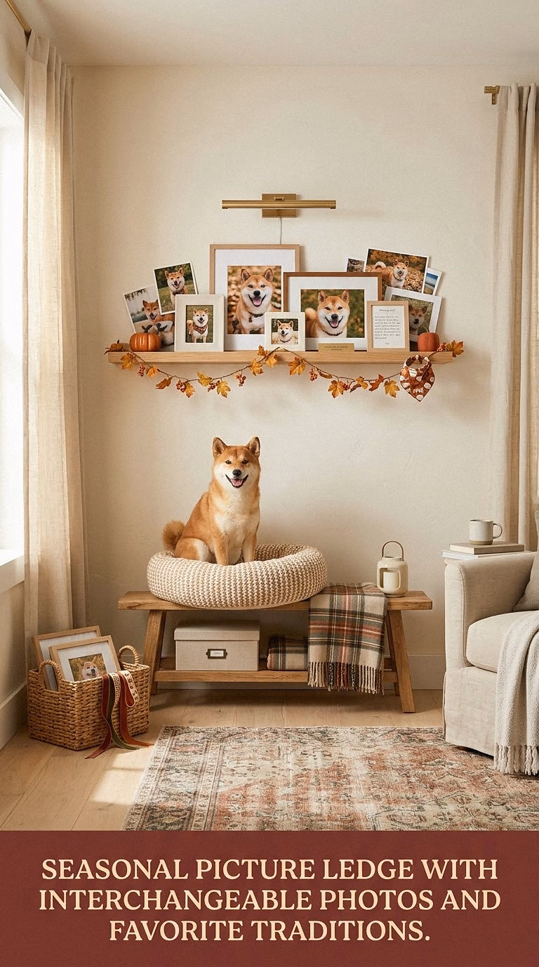 16. Seasonal Picture Ledge With Interchangeable Photos and Favorite Traditions