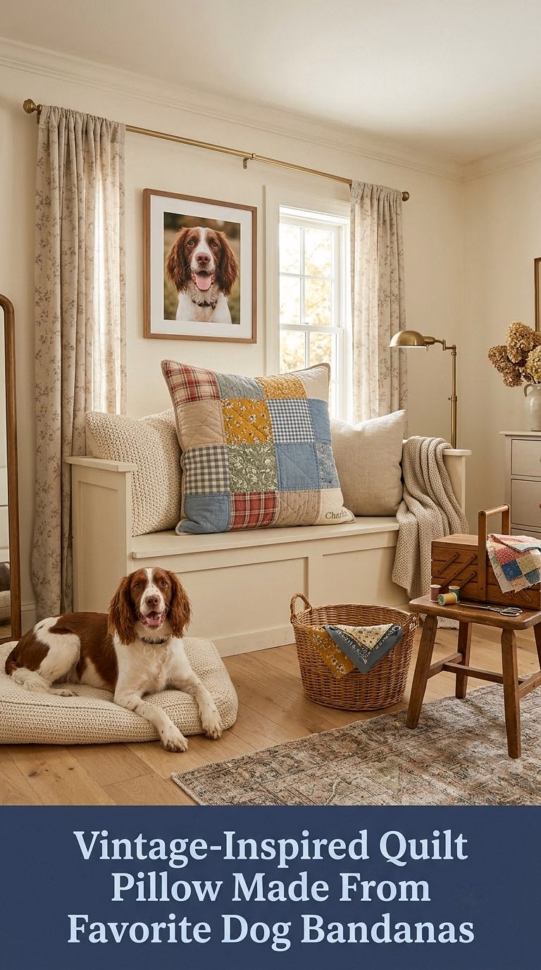16. Vintage-Inspired Quilt Pillow Made From Favorite Dog Bandanas