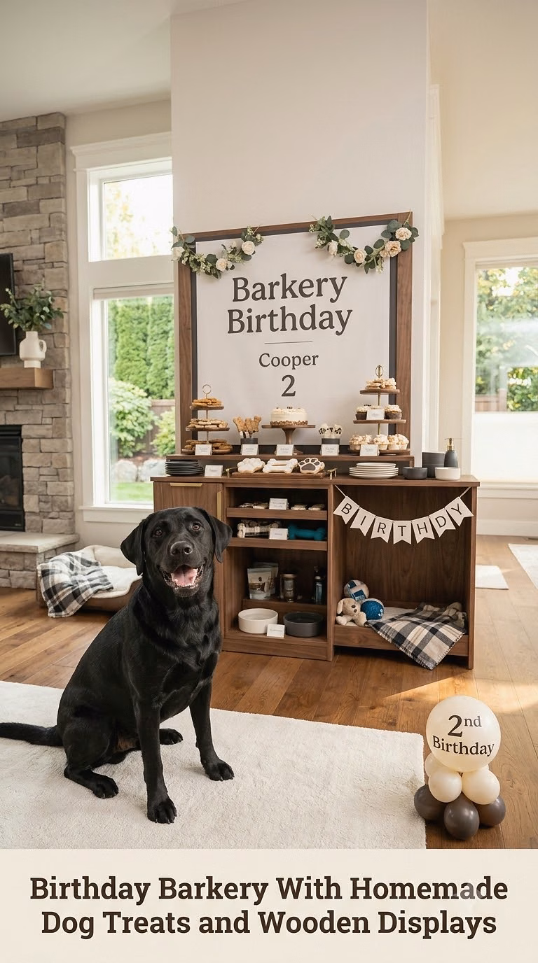 Birthday Barkery With Homemade Dog Treats and Wooden Displays