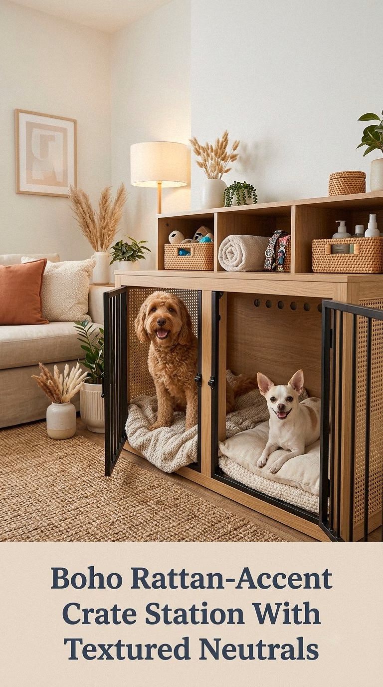 Boho Rattan-Accent Crate Station With Textured Neutrals
