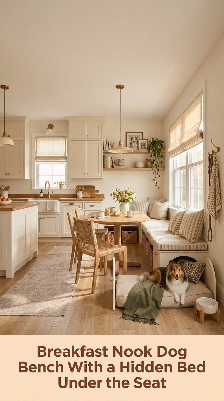 16. Breakfast Nook Dog Bench With a Hidden Bed Under the Seat