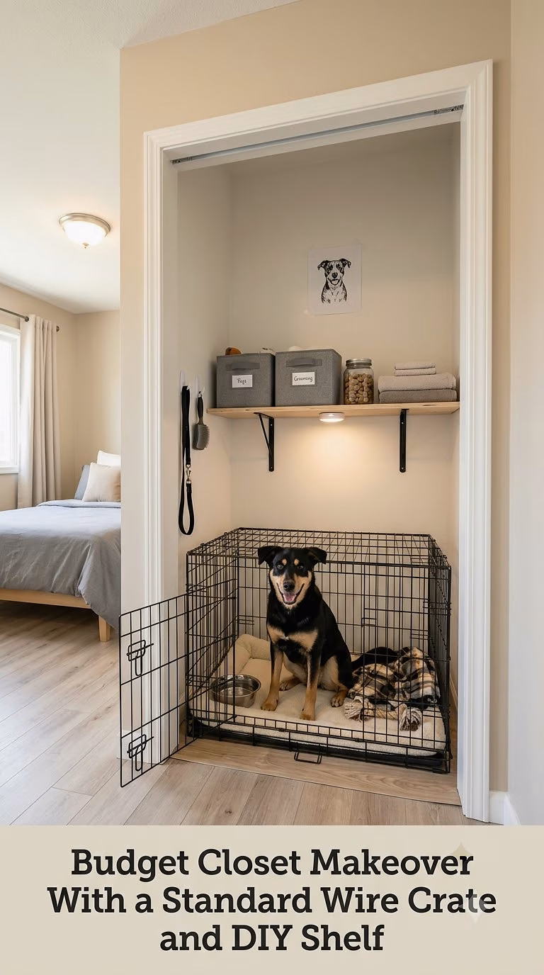 Budget Closet Makeover With a Standard Wire Crate and DIY Shelf