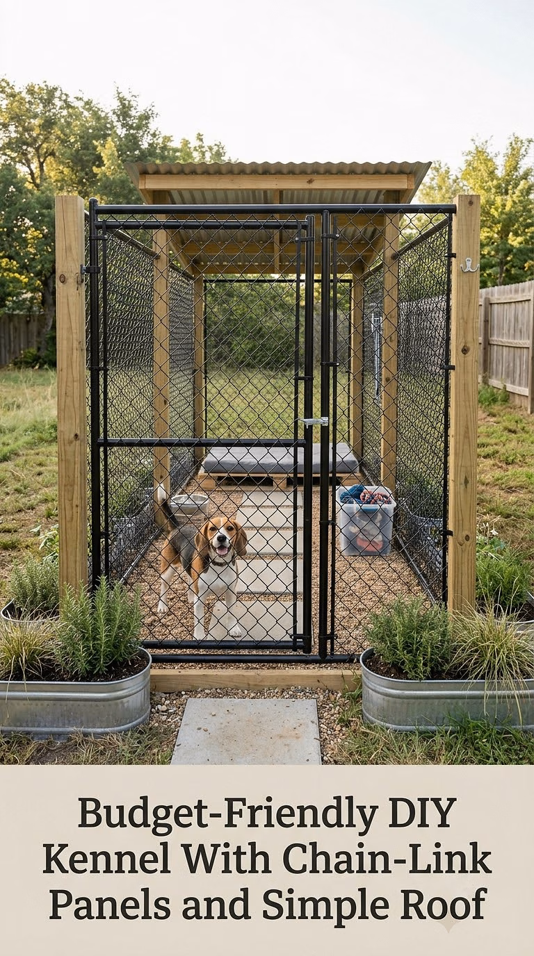 Budget-Friendly DIY Kennel With Chain-Link Panels and Simple Roof