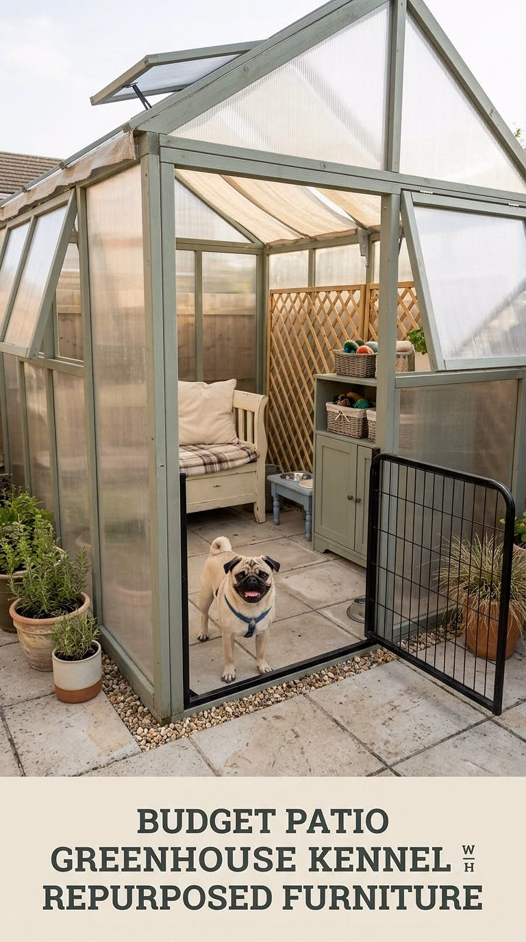Budget Patio Greenhouse Kennel With Repurposed Furniture