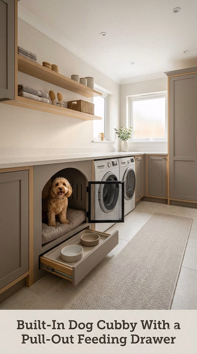 Built-In Dog Cubby With a Pull-Out Feeding Drawer