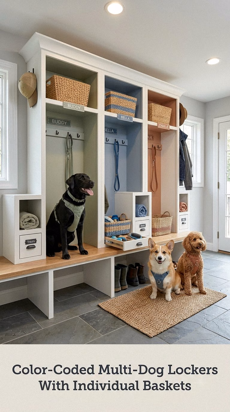 Color-Coded Multi-Dog Lockers With Individual Baskets