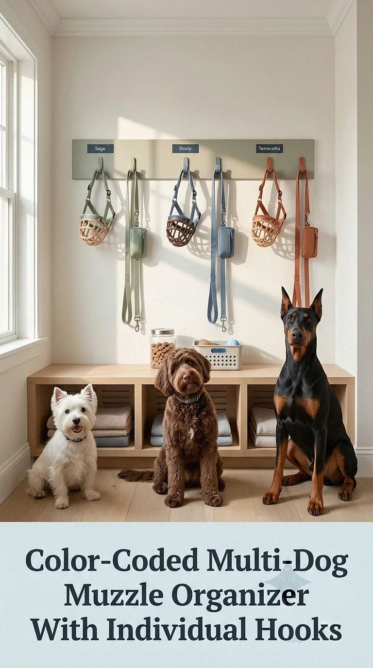Color-Coded Multi-Dog Muzzle Organizer With Individual Hooks