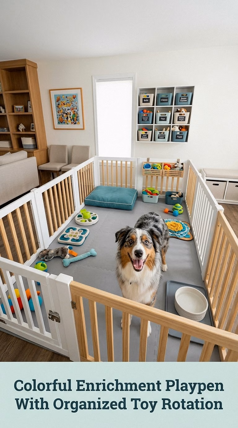 Colorful Enrichment Playpen With Organized Toy Rotation